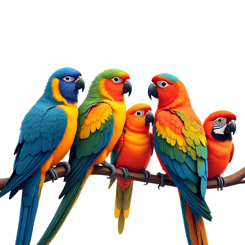 Colorful Parrots on a Branch